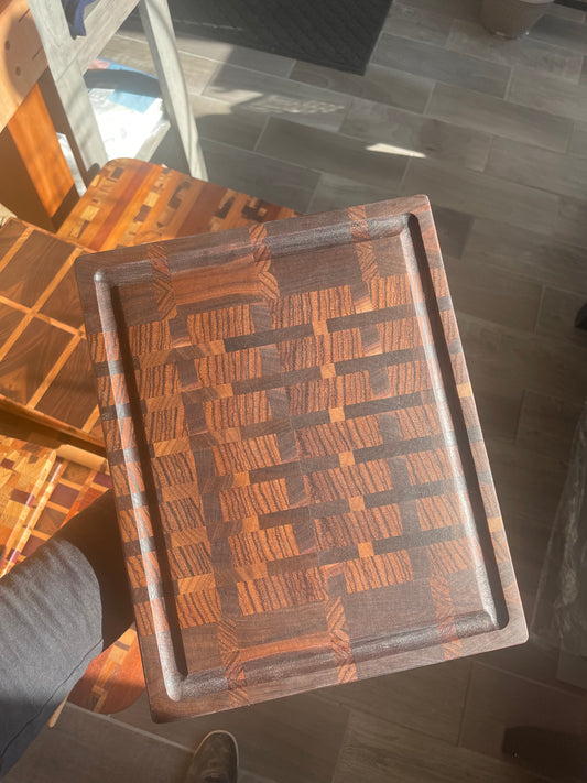 End grain exotic woods cutting board 10x12x1 1/2"